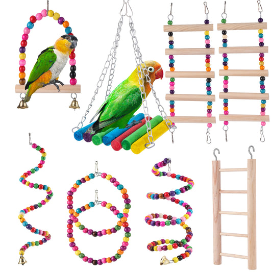 Parrot Cage Toy Set: Swings, Chews & Perches
