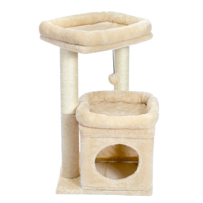 Short Cat Tower with Cozy Cat Condo and Natural Scratching Posts