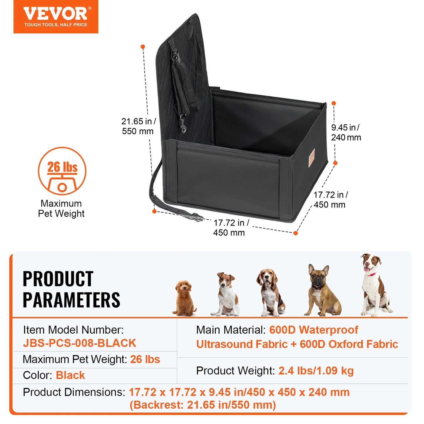 Pet Booster Seat with Clip-on Safety Leash, Easy Car Installation, Waterproof (various styles)3