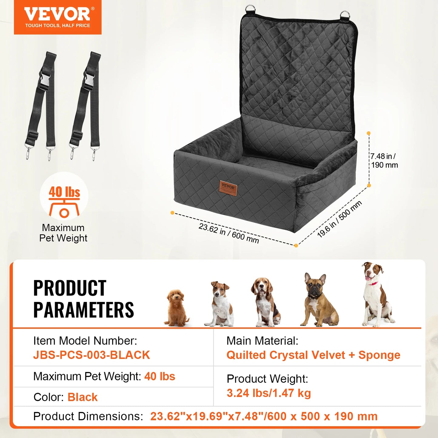 Pet Booster Seat with Clip-on Safety Leash, Easy Car Installation, Waterproof (various styles)3