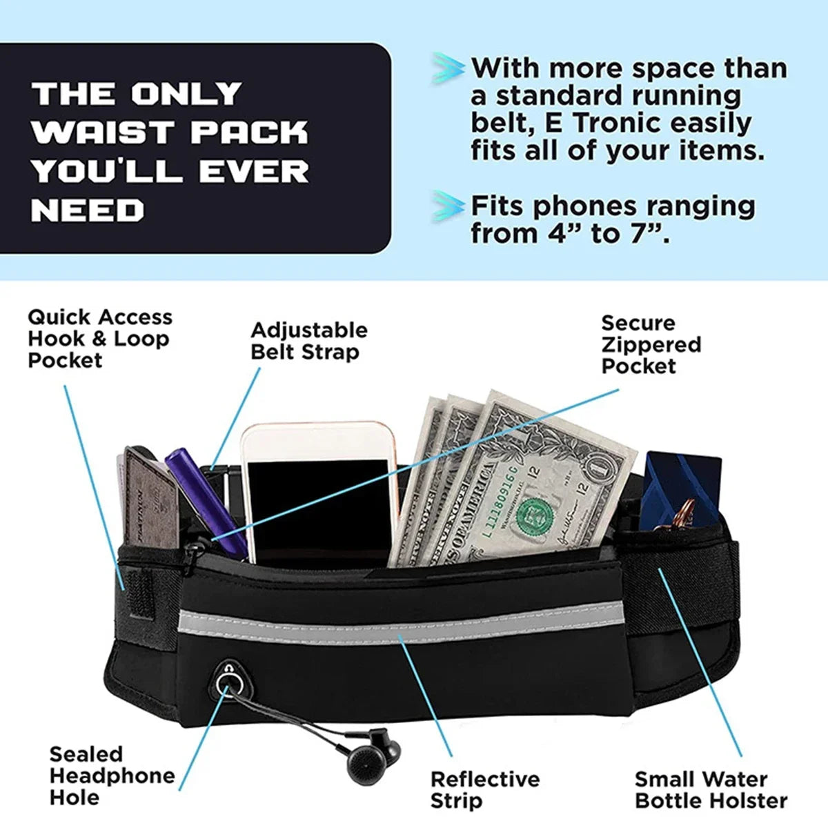 Reflective Hands-Free Dog Leash with Waist Bag
