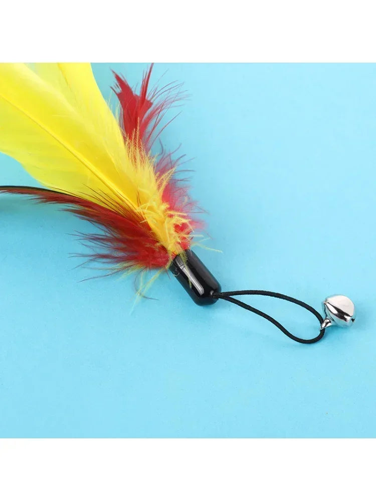 Interactive Cat Wand Toy with Bell & Feather Heads