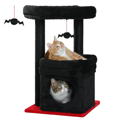 Short Cat Tower with Cozy Cat Condo and Natural Scratching Posts