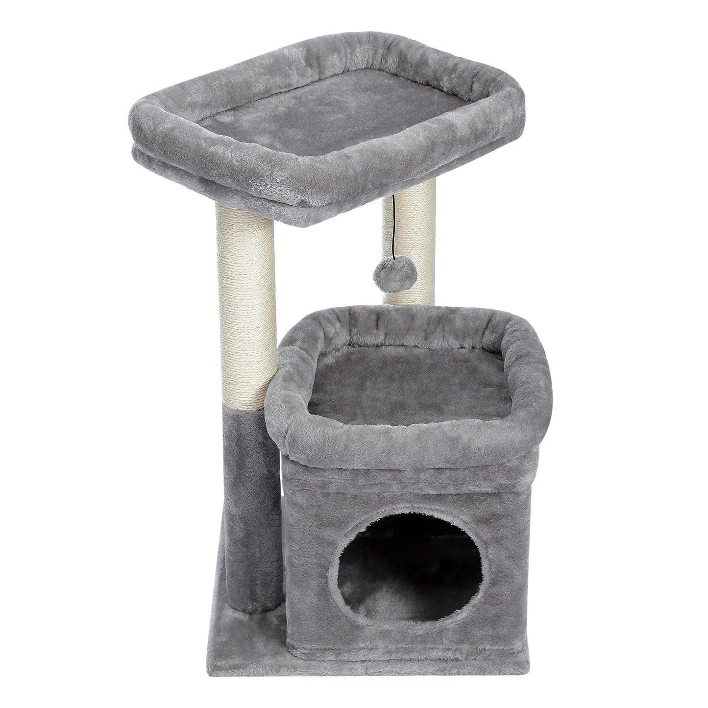 Short Cat Tower with Cozy Cat Condo and Natural Scratching Posts