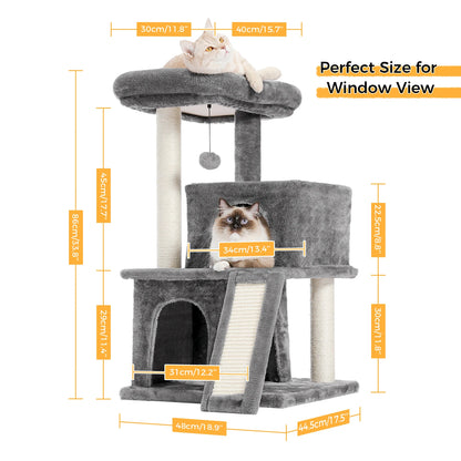 Indoor Cat Tower with Double Condos, Top Perch, Hammock and Scratching Post