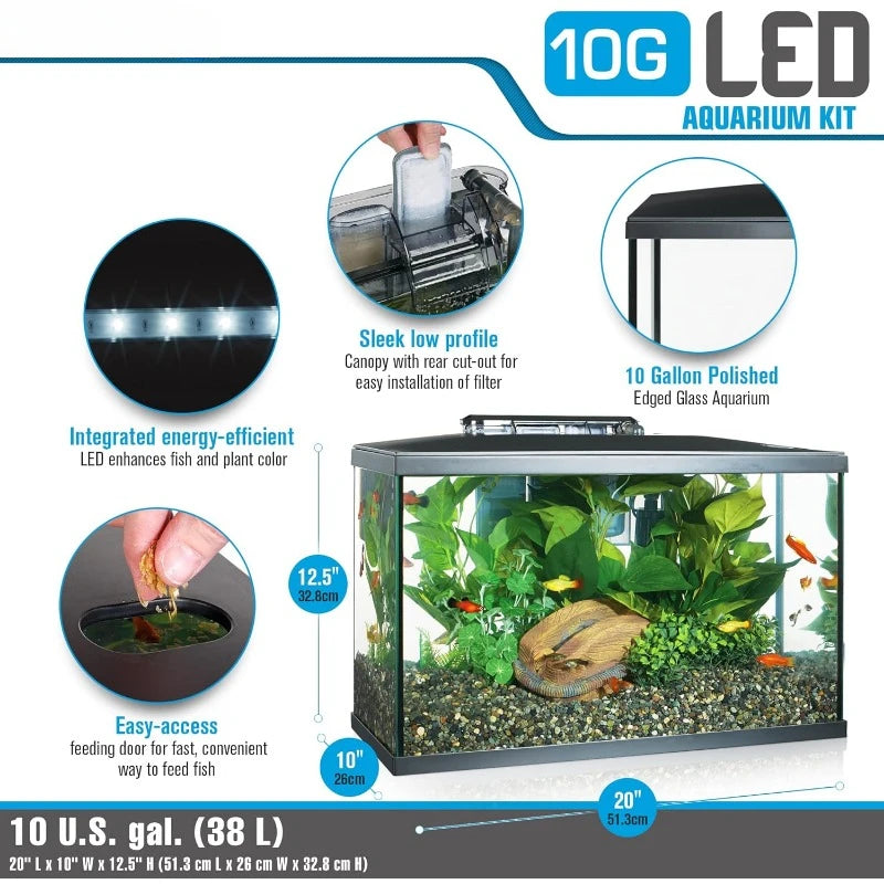 Aquarium Kit, 10 Gallon, LED Lighting