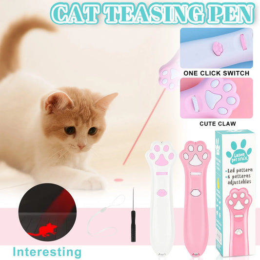 Laser Cat Teasing Stick 5 Modes + Red Dot LED Light Pointer for Pets
