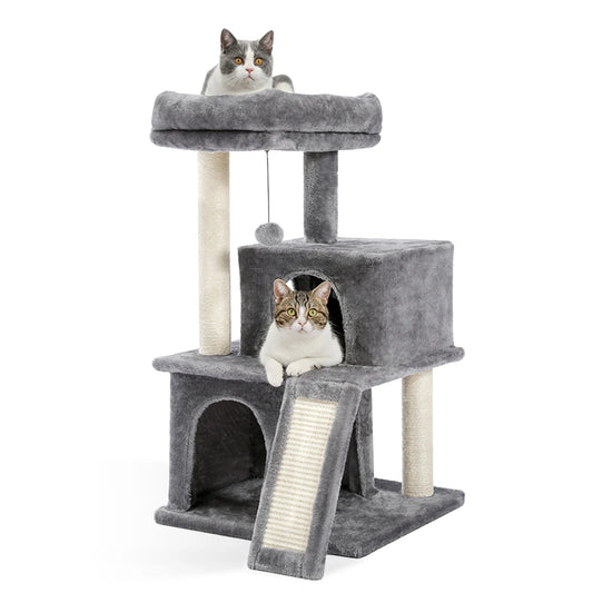 Indoor Cat Tower with Double Condos, Top Perch, Hammock and Scratching Post