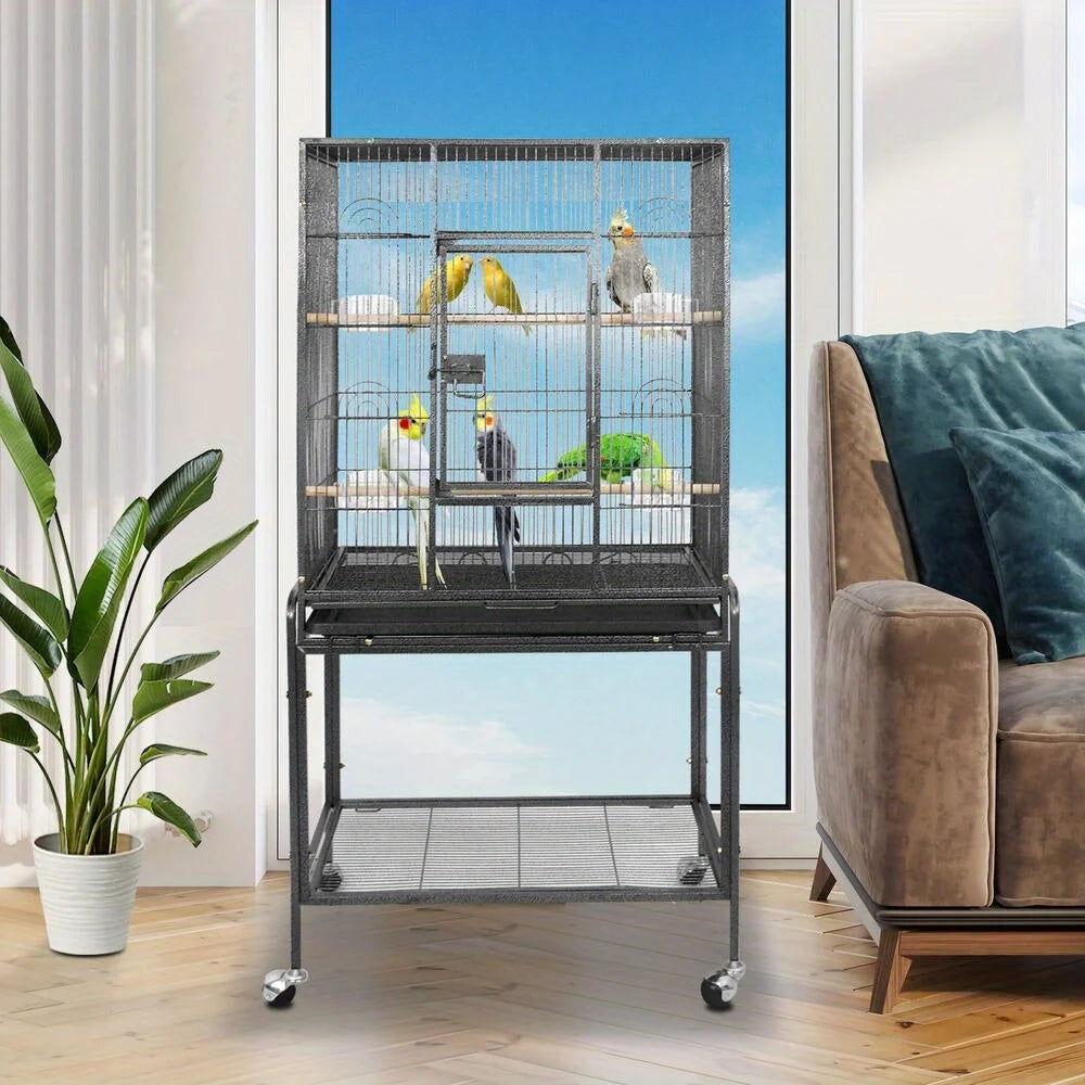 53" Large Wrought Iron Flight Bird Cage with Stand
