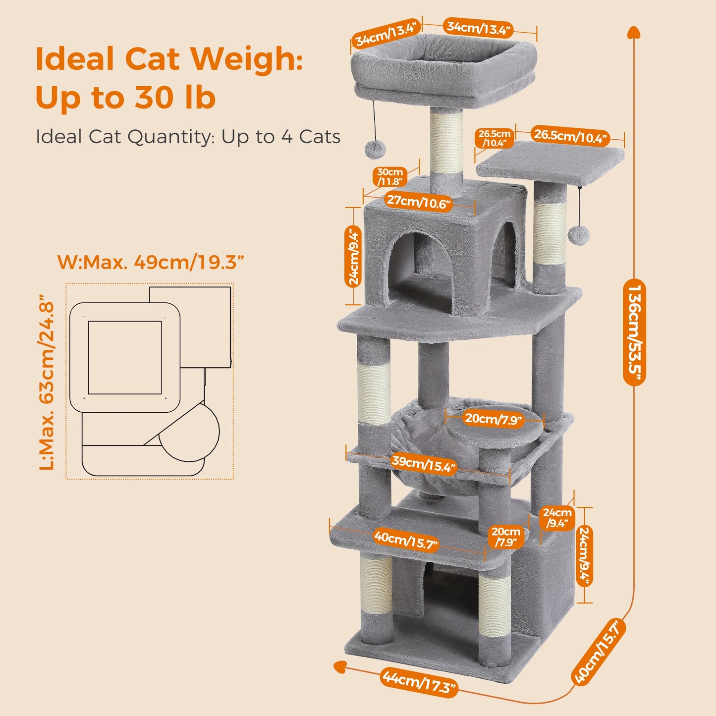Stable 6-level Cat Condo, Scratching Tree for Multi-Cat Home