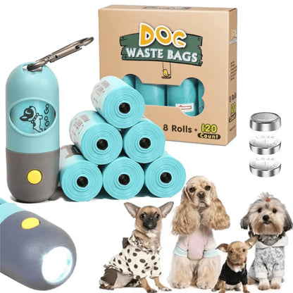Dog Poop Bag Dispenser with Built-in LED Flashlight and Carabiner Clip
