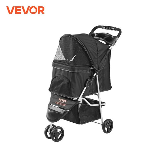 Pet Stroller with Rotating Front Wheel, Storage Basket for Dogs/Cats Under 35lbs