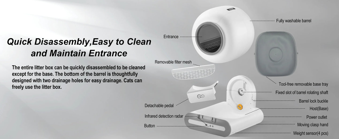 Automatic Self-Cleaning Cat Litter Box with Cat Litter Mat and APP Control