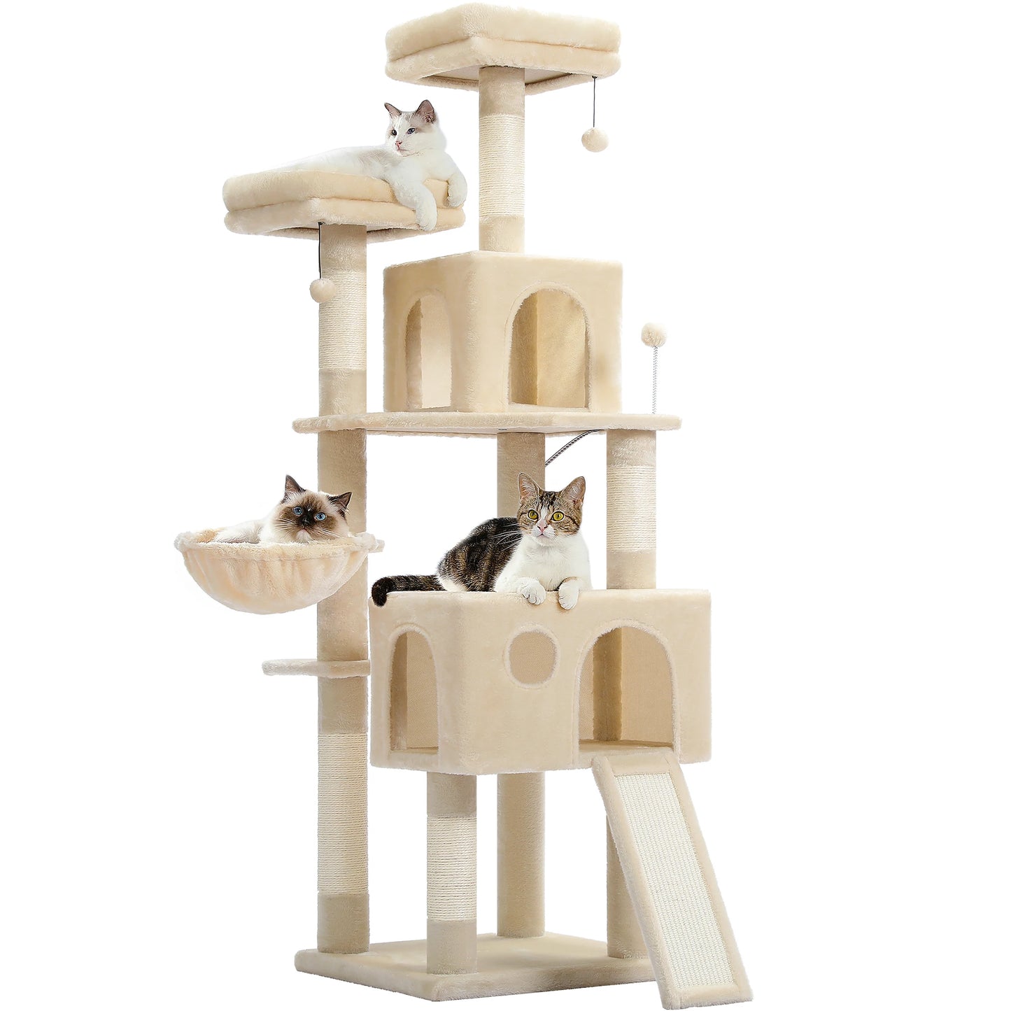 Indoor Cat Tower with Double Condos, Top Perch, Hammock and Scratching Post