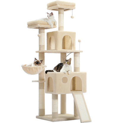Indoor Cat Tower with Double Condos, Top Perch, Hammock and Scratching Post