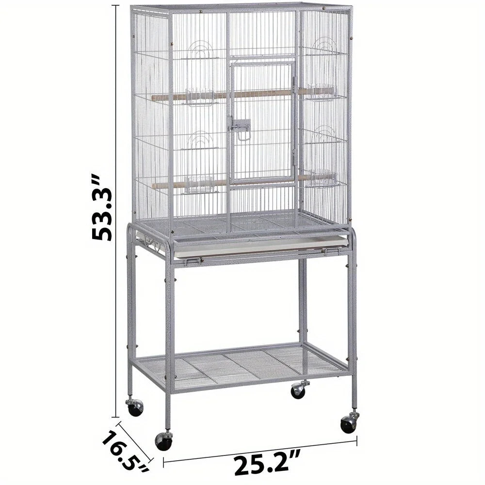53" Large Wrought Iron Flight Bird Cage with Stand