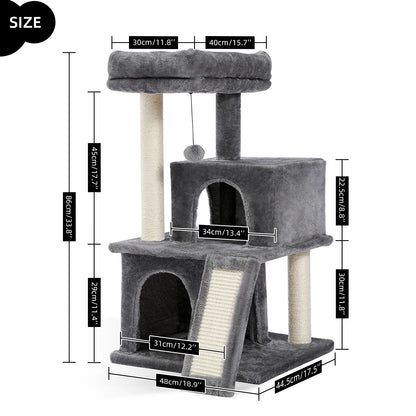 Indoor Cat Tower with Double Condos, Top Perch, Hammock and Scratching Post