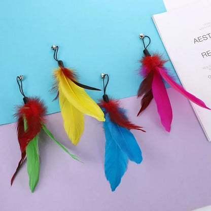 Interactive Cat Wand Toy with Bell & Feather Heads
