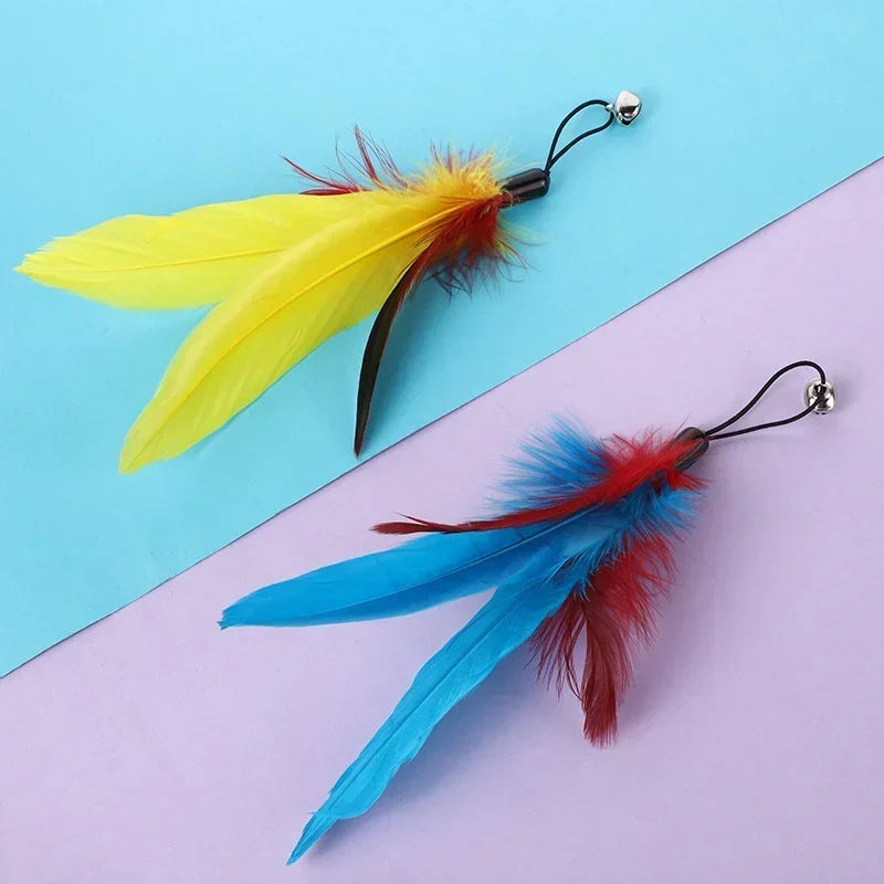Interactive Cat Wand Toy with Bell & Feather Heads
