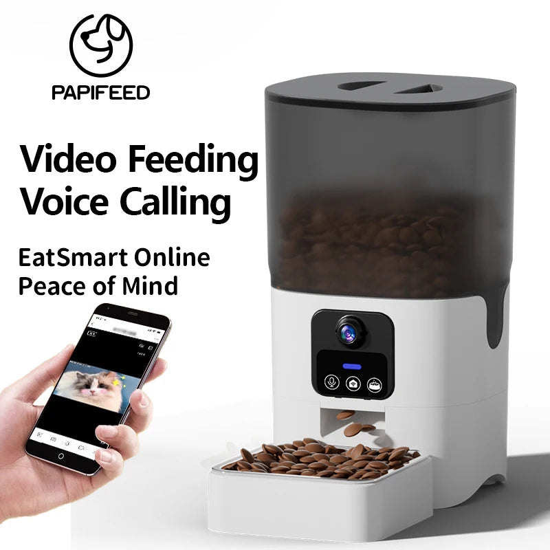 Smart Automatic Pet Food Dispenser with Wi-Fi & Video