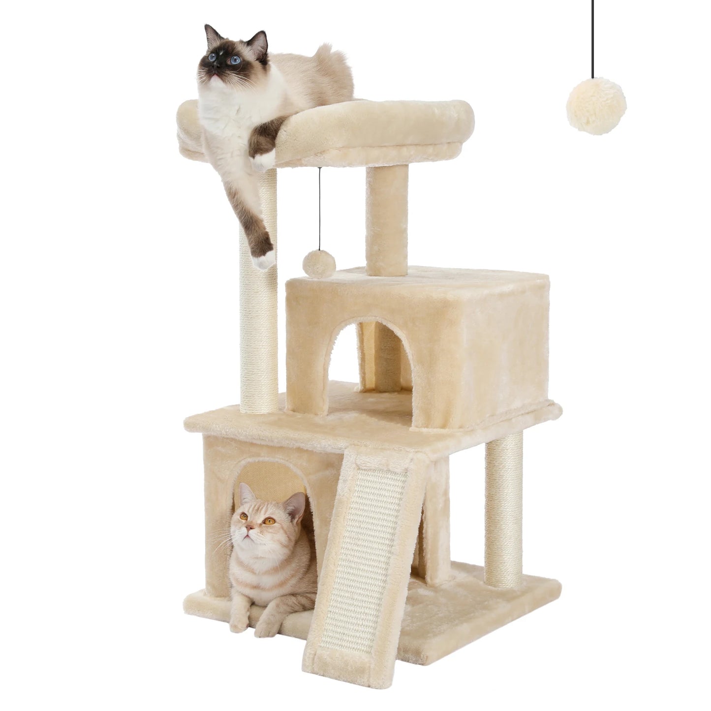 Indoor Cat Tower with Double Condos, Top Perch, Hammock and Scratching Post