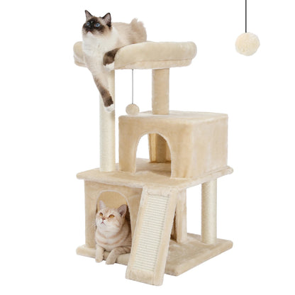 Indoor Cat Tower with Double Condos, Top Perch, Hammock and Scratching Post