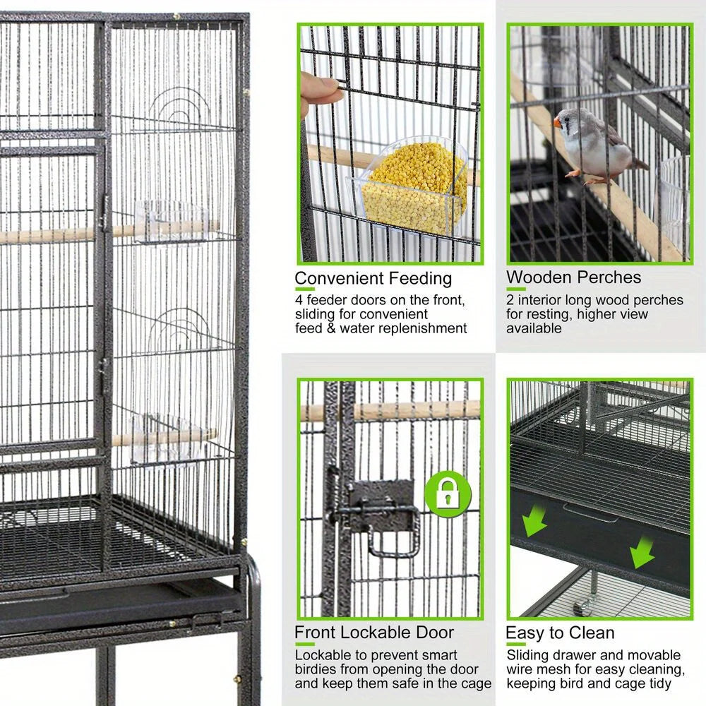 53" Large Wrought Iron Flight Bird Cage with Stand
