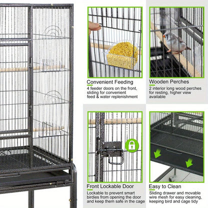 53" Large Wrought Iron Flight Bird Cage with Stand