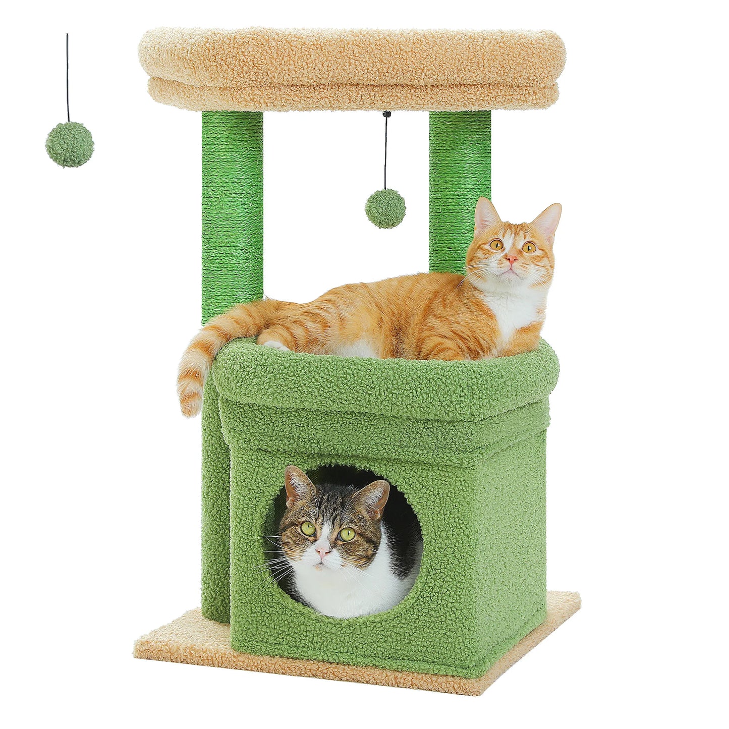 Short Cat Tower with Cozy Cat Condo and Natural Scratching Posts
