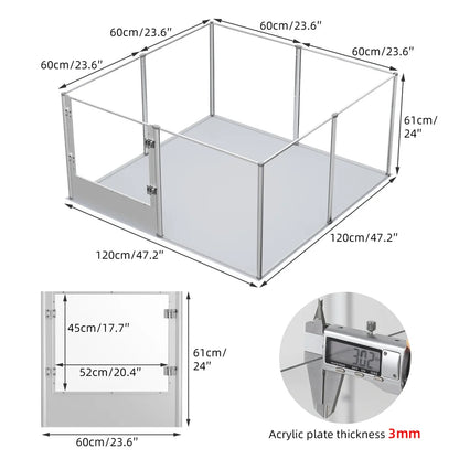 Extra Large Acrylic Pet Enclosure for Small Dogs, Rabbits, Ferrets, Guinea Pigs