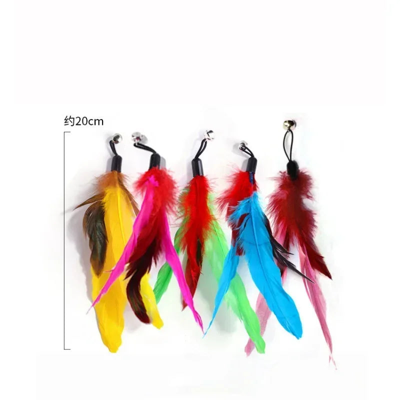 Interactive Cat Wand Toy with Bell & Feather Heads