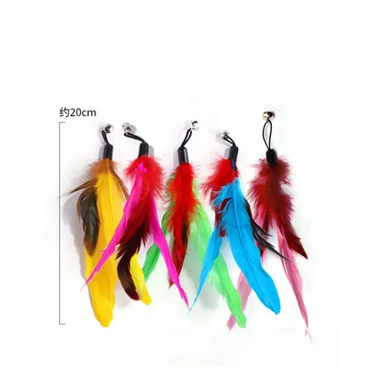 Interactive Cat Wand Toy with Bell & Feather Heads