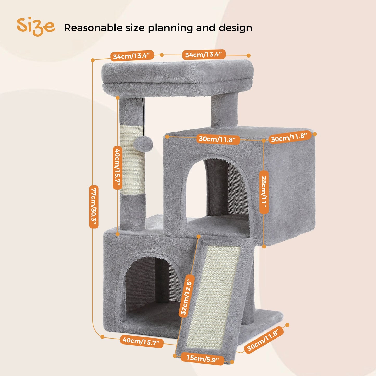 Indoor Cat Tower with Double Condos, Top Perch, Hammock and Scratching Post
