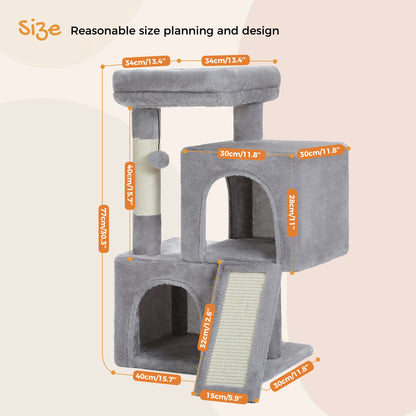 Indoor Cat Tower with Double Condos, Top Perch, Hammock and Scratching Post