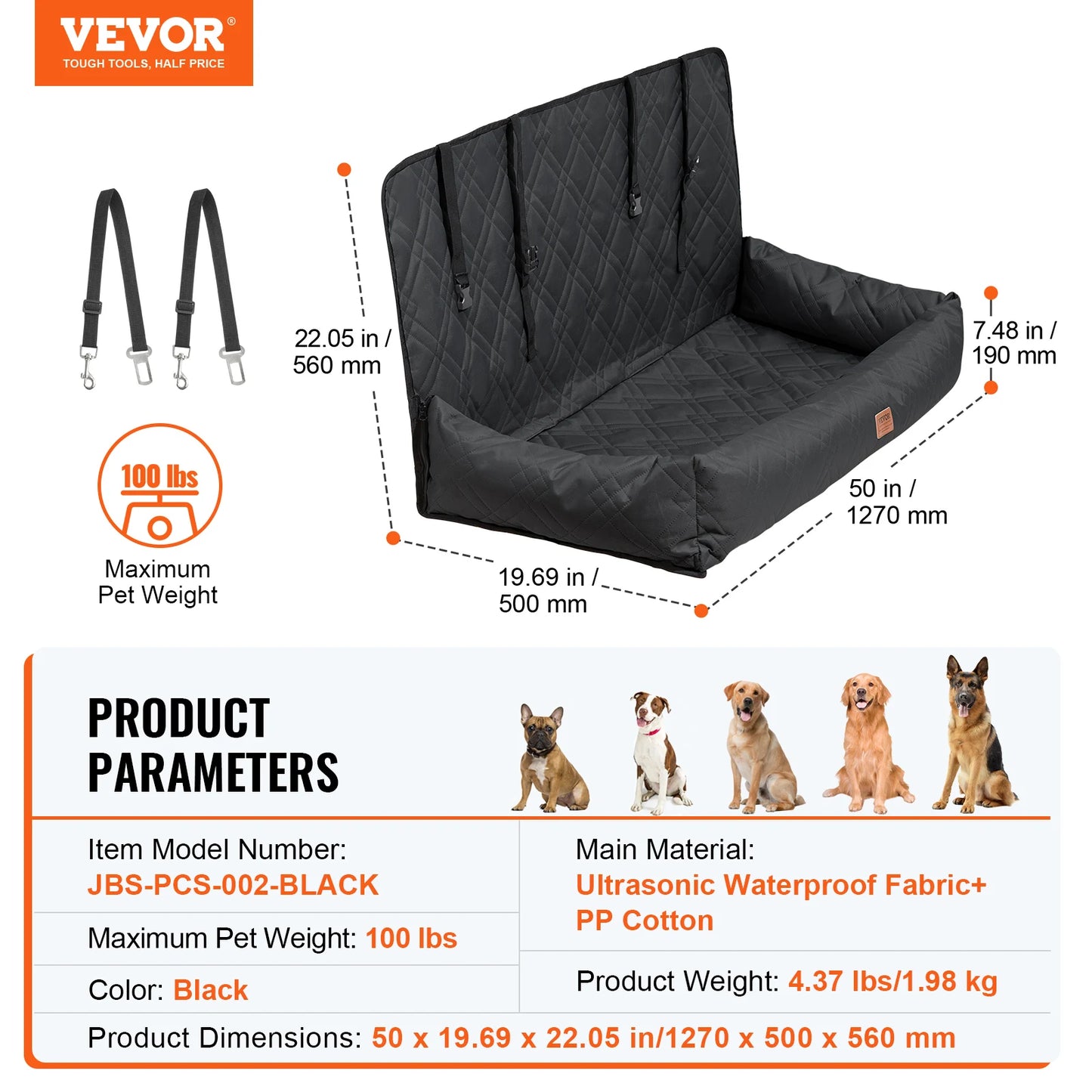 Pet Booster Seat with Clip-on Safety Leash, Easy Car Installation, Waterproof (various styles)3