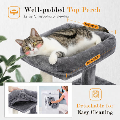 Indoor Cat Tower with Double Condos, Top Perch, Hammock and Scratching Post