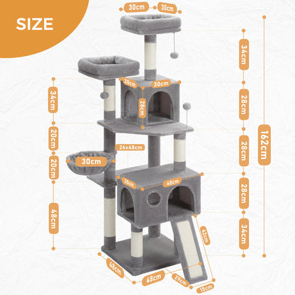 Indoor Cat Tower with Double Condos, Top Perch, Hammock and Scratching Post