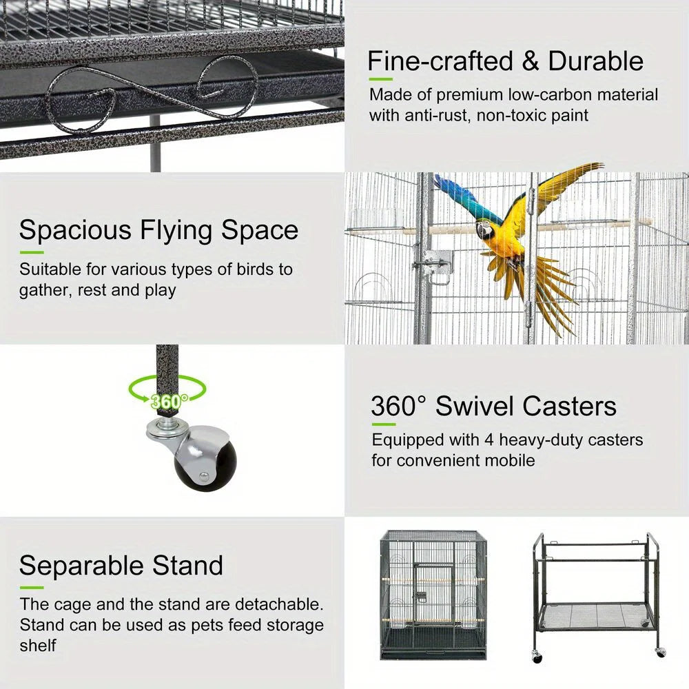 53" Large Wrought Iron Flight Bird Cage with Stand