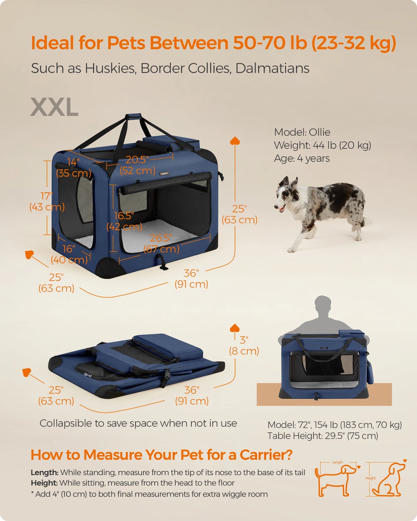 36" Collapsible Soft Travel Cat/Dog Crate