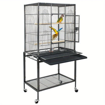 53 Inch Flight Bird Cage Large Wrought Iron Parrot Cage w/ Rolling Stand 2 Color
