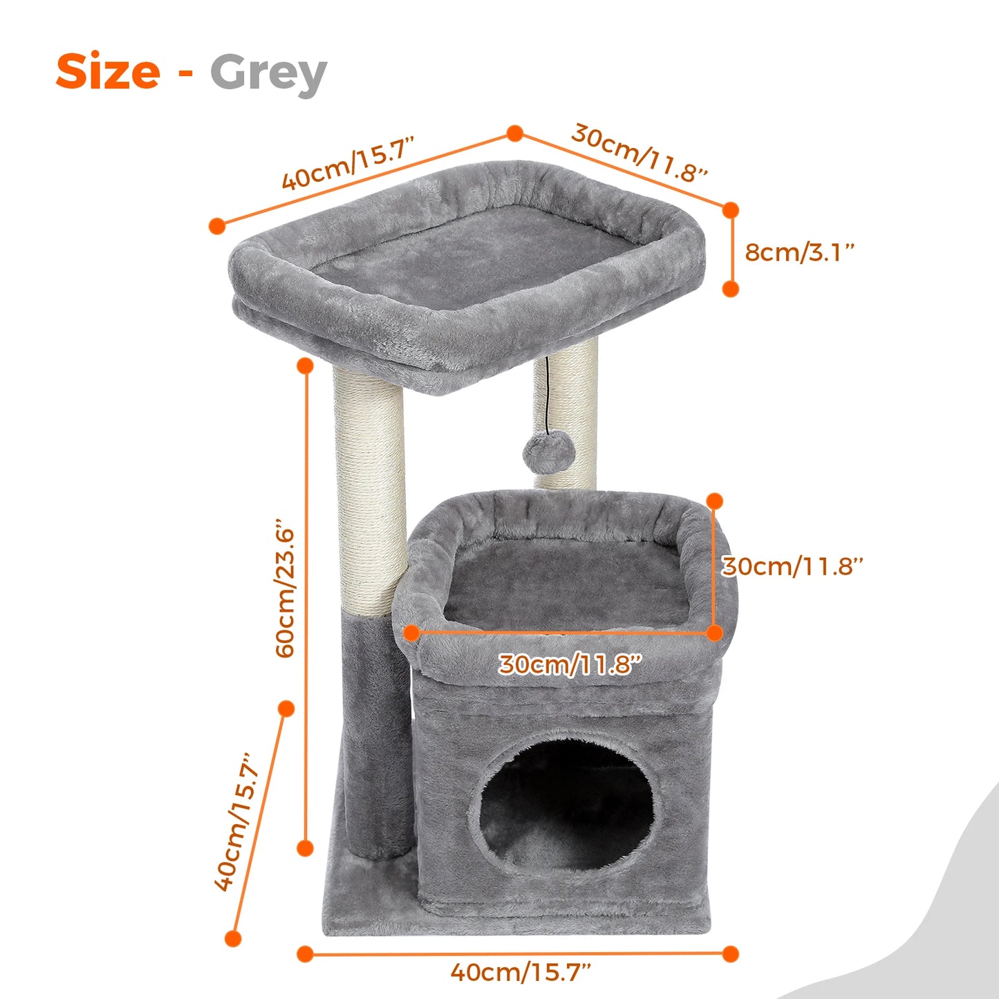 Short Cat Tower with Cozy Cat Condo and Natural Scratching Posts
