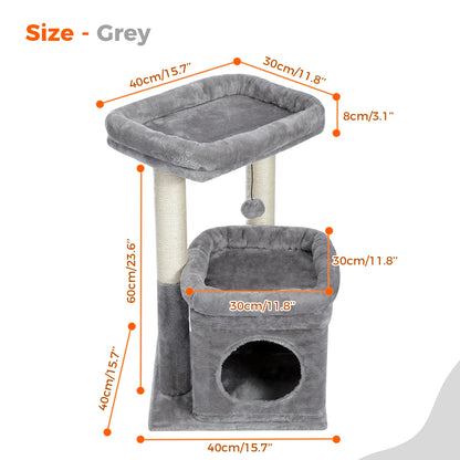 Short Cat Tower with Cozy Cat Condo and Natural Scratching Posts